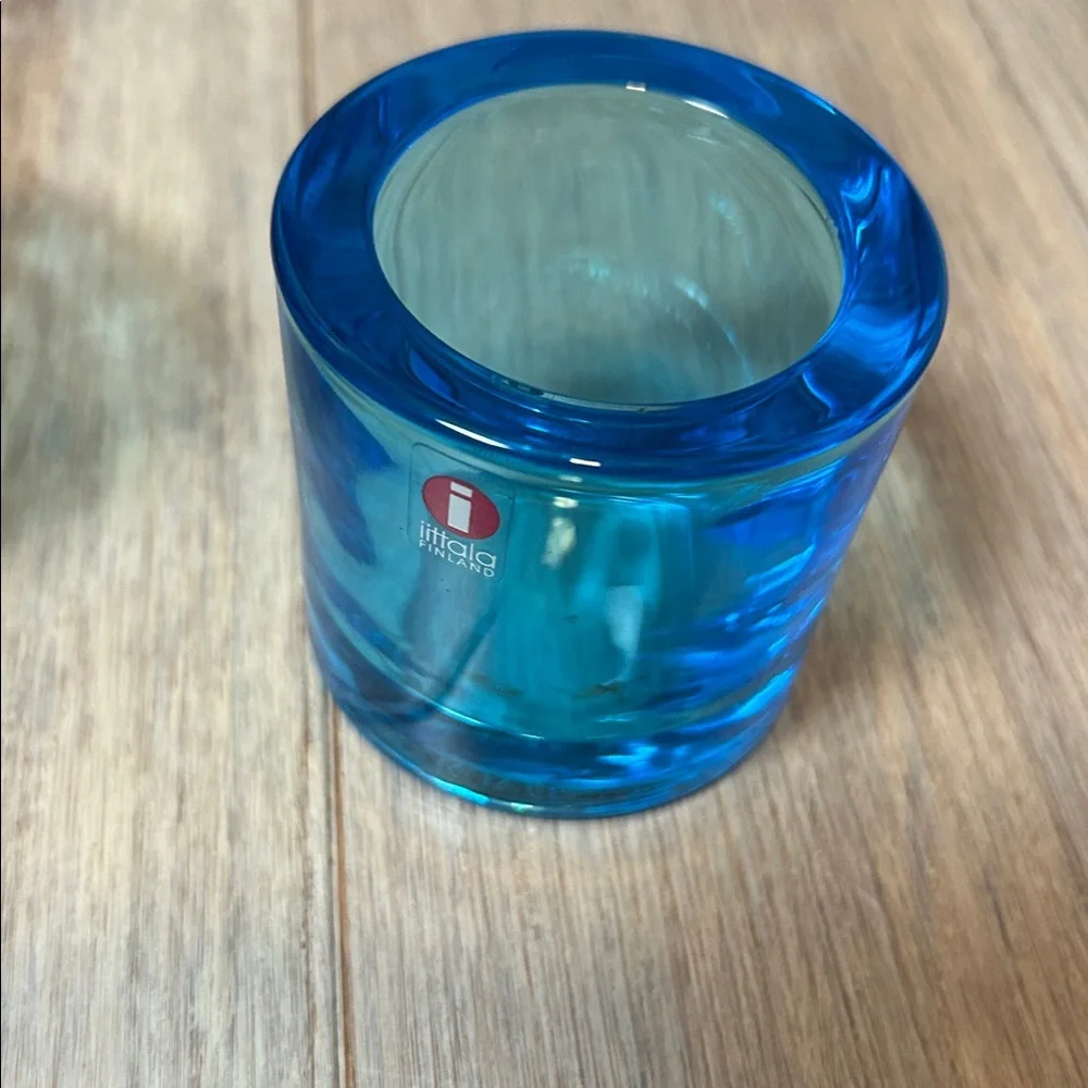 Iittala Kivi tealight glass candle holder, in a blue or turquoise color set of 2